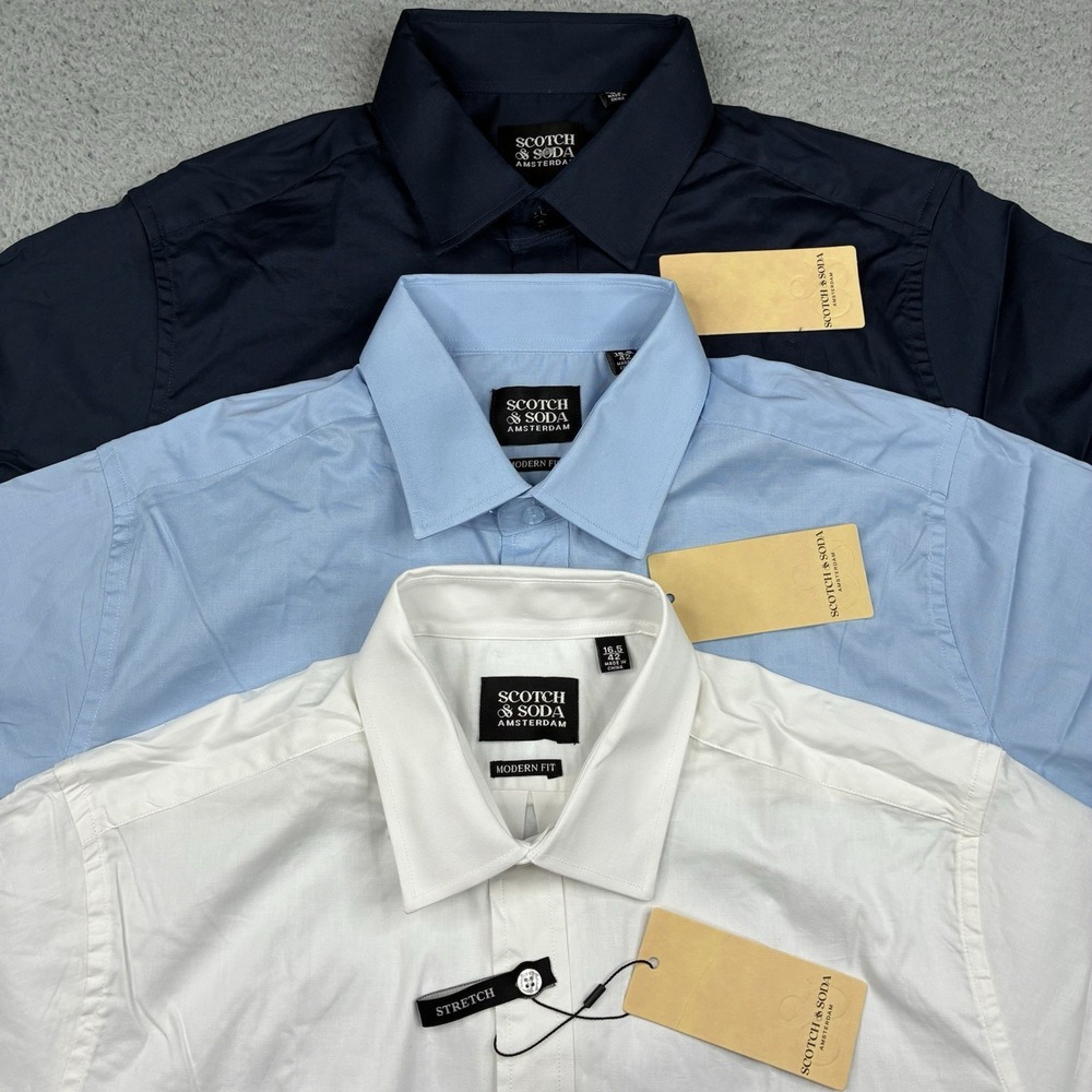 Scotch & Soda Modern Fit Dress Shirts Men's 16.5/42 Lot of 3 White Blue NWT